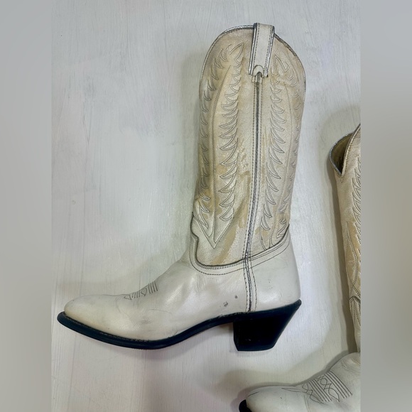 Vintage 90s Santa Fe Boot Co Cream Western Boots Womens 8.5 USA Leather - Picture 6 of 15